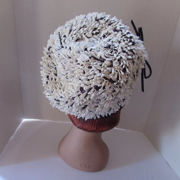 SALE Vintage 1960 Era Bubble Hat White Loops Navy Band Cain Sloan Co - Picture 8 of 10